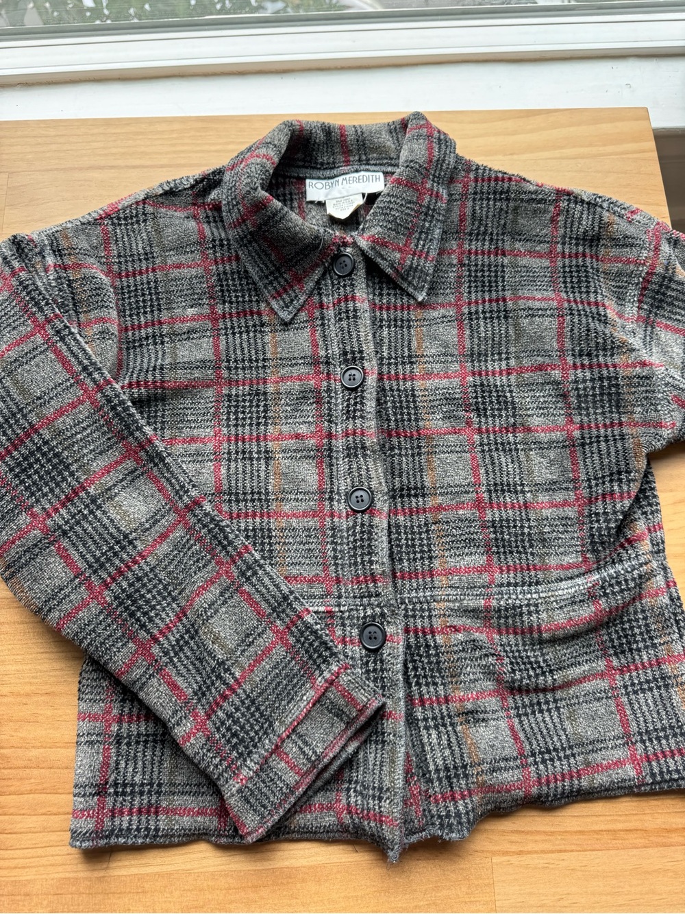 Soft Lightweight Gray Plaid Button-Front Jacket Academia Preppy